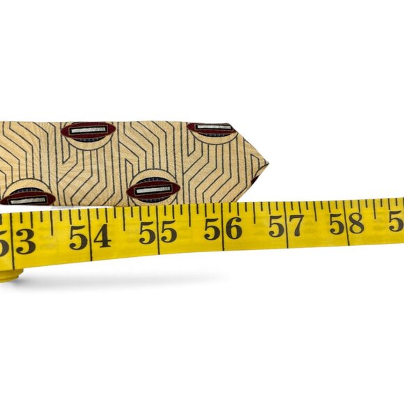 Bill Blass Silk Tie Geometric Yellow Burgundy - Picture 6 of 6